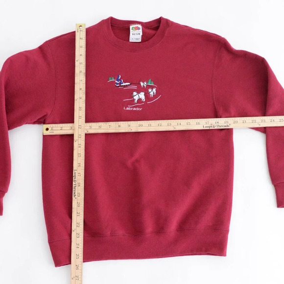 Vintage Fruit Of The Loom Embroidered  Labrador Sledding Crewneck Sweater M - Picture 4 of 11